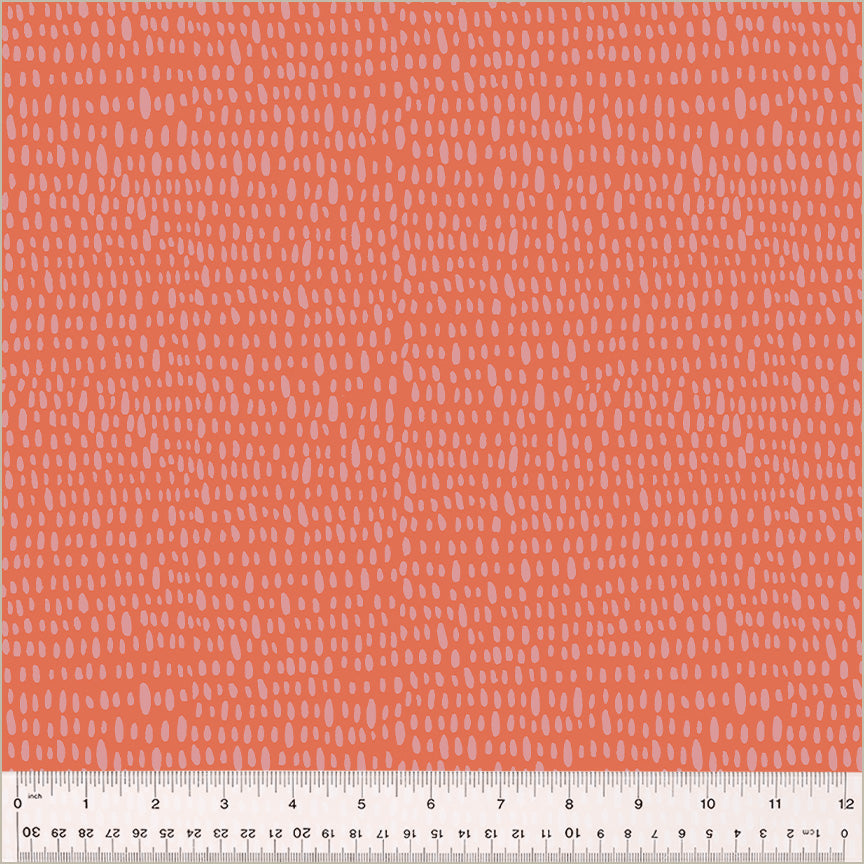 Cotton quilting fabric pattern called 'Rainfall in Coral'. Part of the 'Moonlit' fabric collection. Designed by Jennifer Moore / Monaluna for fabric company Windham Fabrics. SKU: 54287-6. 44-45 inch width.