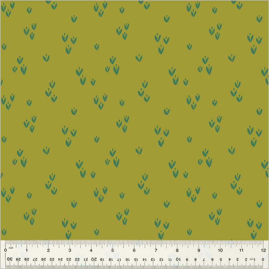 Cotton quilting fabric pattern called 'Sprout in Sprig'. Part of the 'Moonlit' fabric collection. Designed by Jennifer Moore / Monaluna for fabric company Windham Fabrics. SKU: 54288-14. 44-45 inch width.