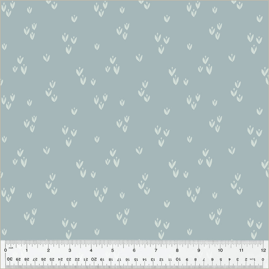 Cotton quilting fabric pattern called 'Sprout in Mist'. Part of the 'Moonlit' fabric collection. Designed by Jennifer Moore / Monaluna for fabric company Windham Fabrics. SKU: 54288-24. 44-45 inch width.