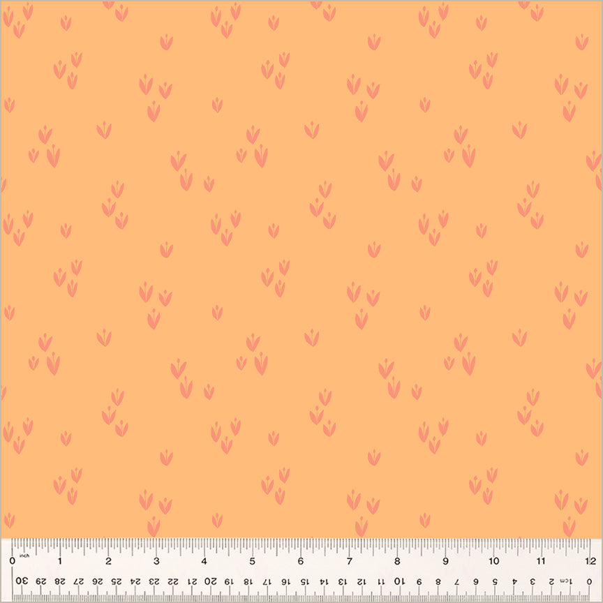 Cotton quilting fabric pattern called 'Sprout in Peach'. Part of the 'Moonlit' fabric collection. Designed by Jennifer Moore / Monaluna for fabric company Windham Fabrics. SKU: 54288-9. 44-45 inch width.