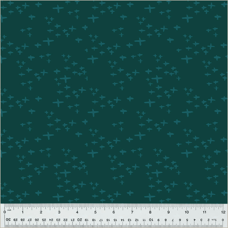 Cotton quilting fabric pattern called 'Glimmer in Sea'. Part of the 'Moonlit' fabric collection. Designed by Jennifer Moore / Monaluna for fabric company Windham Fabrics. SKU: 54289-20. 44-45 inch width.