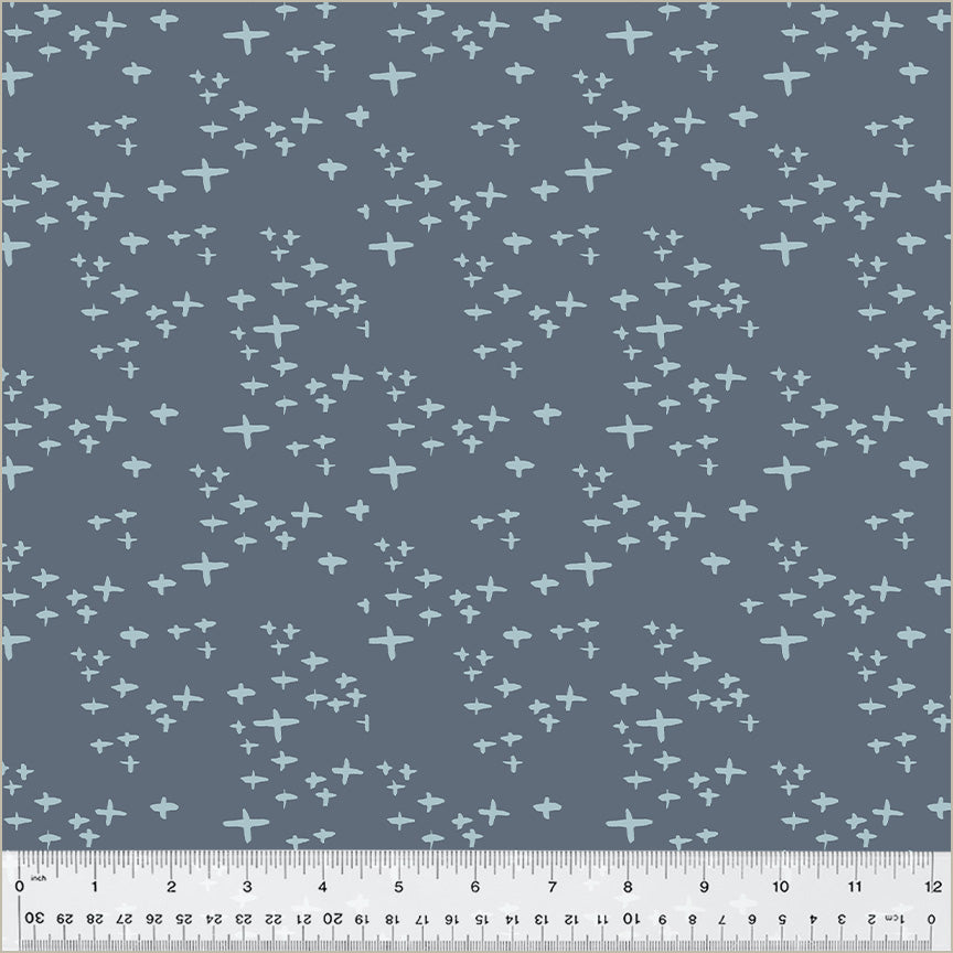 Cotton quilting fabric pattern called 'Glimmer in Twilit'. Part of the 'Moonlit' fabric collection. Designed by Jennifer Moore / Monaluna for fabric company Windham Fabrics. SKU: 54289-23. 44-45 inch width.