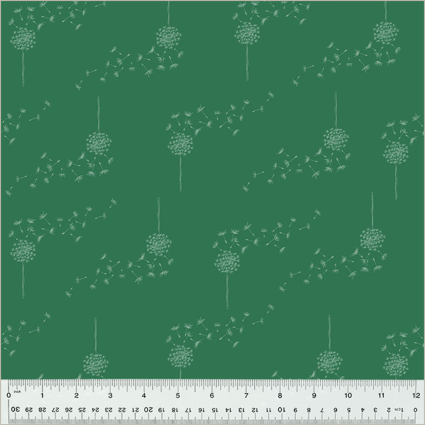 Cotton quilting fabric pattern called 'Wish in Emerald'. Part of the 'Moonlit' fabric collection. Designed by Jennifer Moore / Monaluna for fabric company Windham Fabrics. SKU: 54290-17. 44-45 inch width.