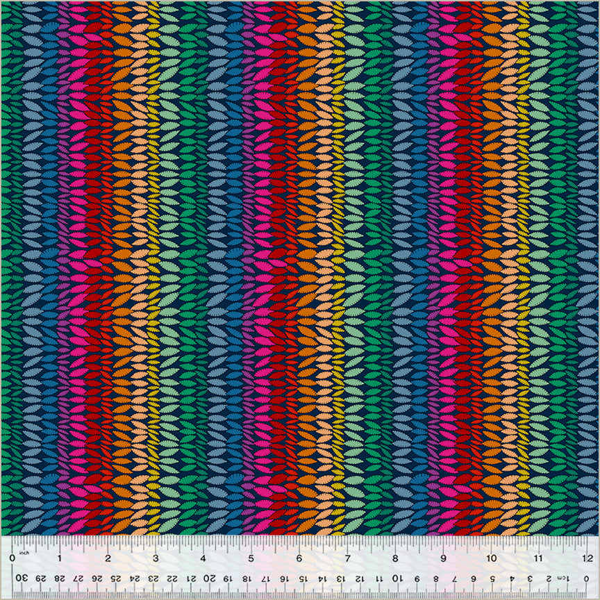 Cotton quilting fabric pattern called 'Razzle in Rainbow'. Part of the 'Twilight' fabric collection. Designed by Sally Kelly for fabric company Windham Fabrics. SKU: 54302D-3. 44-45 inch width.