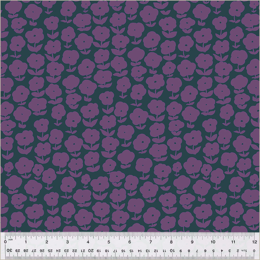 High Density Cotton quilting fabric pattern called 'Puffy Daisy in Salvia'. Part of the 'Ruby and Bee Blenders' fabric collection. Designed by Heather Ross for the Windham Fabrics fabric company. SKU: 54413-2. 44-45 inch width.