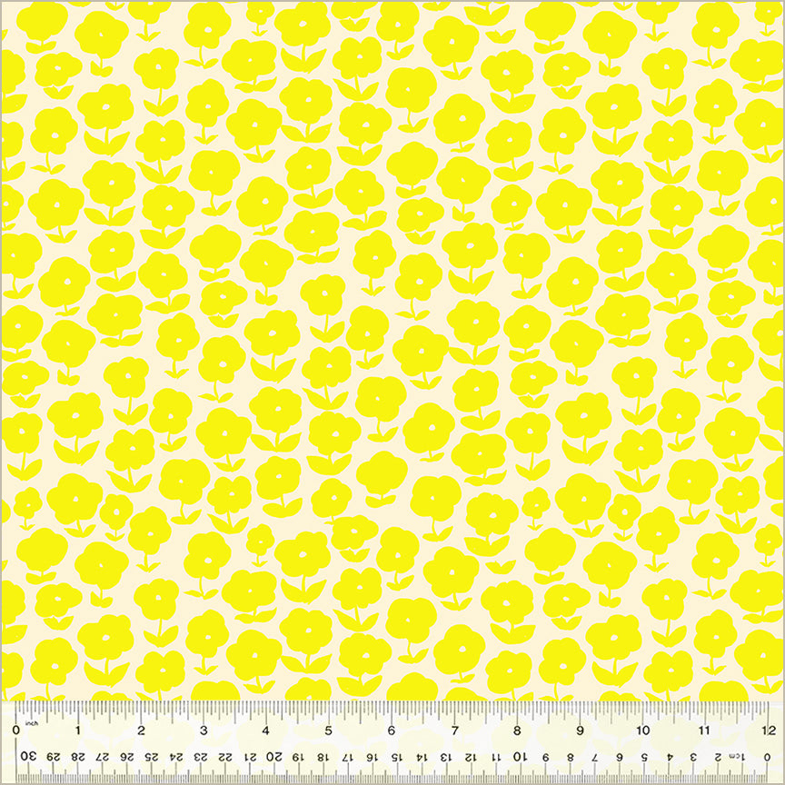 High Density Cotton quilting fabric pattern called 'Puffy Daisy in Vanilla Custard'. Part of the 'Ruby and Bee Blenders' fabric collection. Designed by Heather Ross for the Windham Fabrics fabric company. SKU: 54413-5. 44-45 inch width.