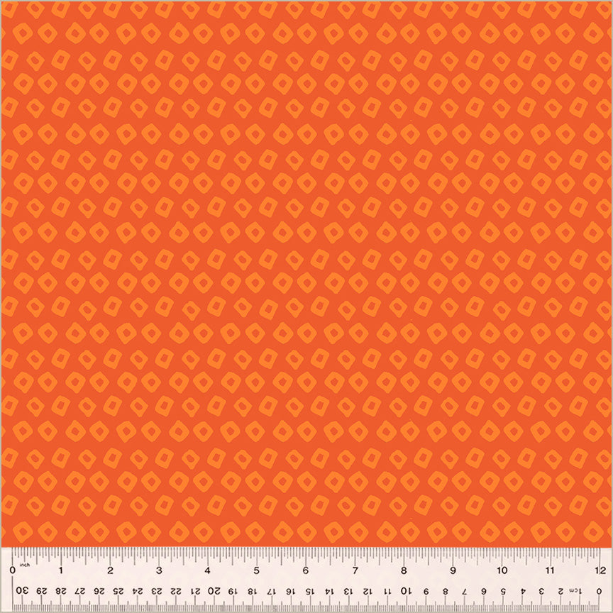 High Density Cotton quilting fabric pattern called 'Shibori in Mandarin/Marigold'. Part of the 'Ruby and Bee Blenders' fabric collection. Designed by Heather Ross for the Windham Fabrics fabric company. SKU: 54415-14. 44-45 inch width.