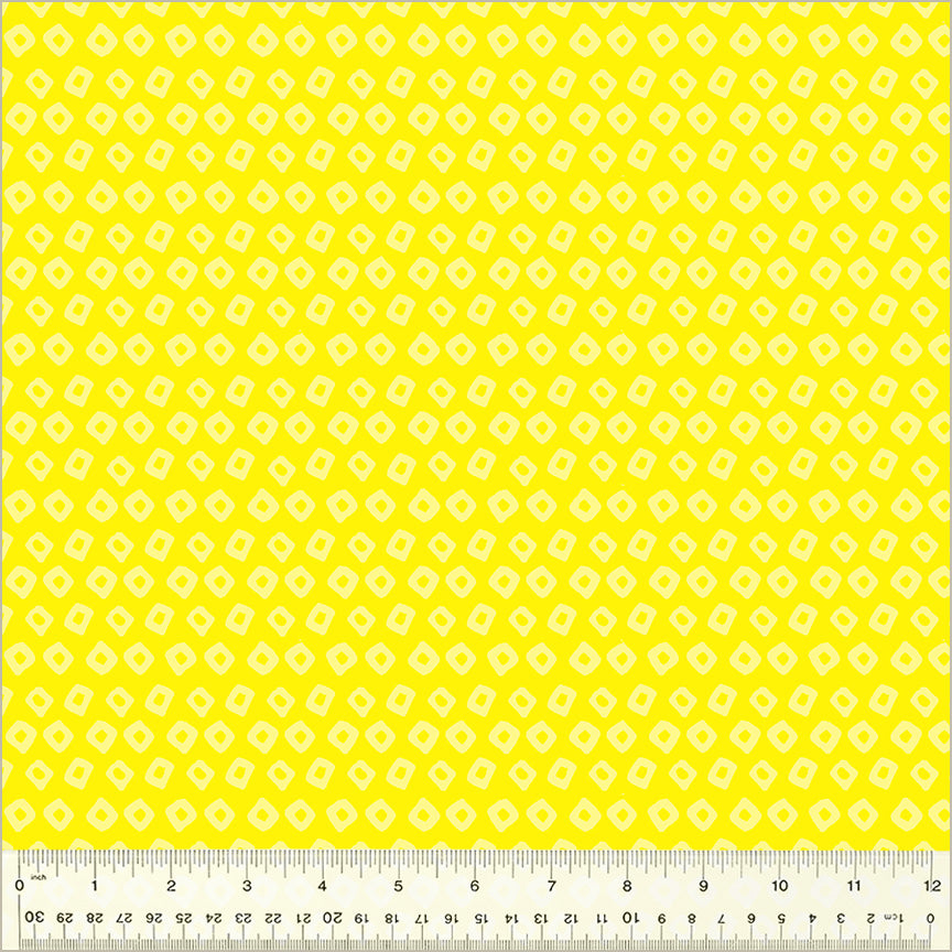 High Density Cotton quilting fabric pattern called 'Shibori in Meyer/Daffodil'. Part of the 'Ruby and Bee Blenders' fabric collection. Designed by Heather Ross for the Windham Fabrics fabric company. SKU: 54415-15. 44-45 inch width.