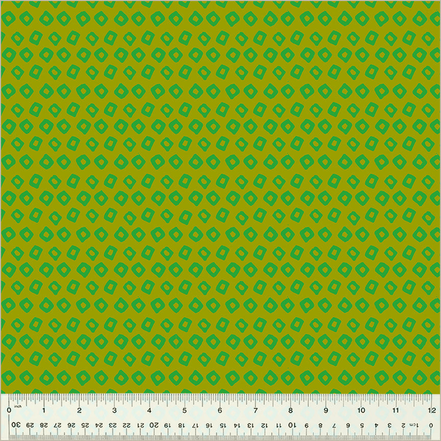 High Density Cotton quilting fabric pattern called 'Shibori in Avocado/Agave'. Part of the 'Ruby and Bee Blenders' fabric collection. Designed by Heather Ross for the Windham Fabrics fabric company. SKU: 54415-17. 44-45 inch width.