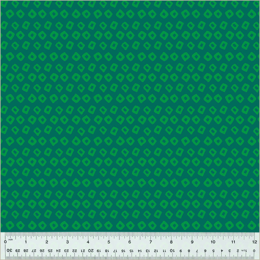 High Density Cotton quilting fabric pattern called 'Shibori in Kelp/Evergreen'. Part of the 'Ruby and Bee Blenders' fabric collection. Designed by Heather Ross for the Windham Fabrics fabric company. SKU: 54415-18. 44-45 inch width.