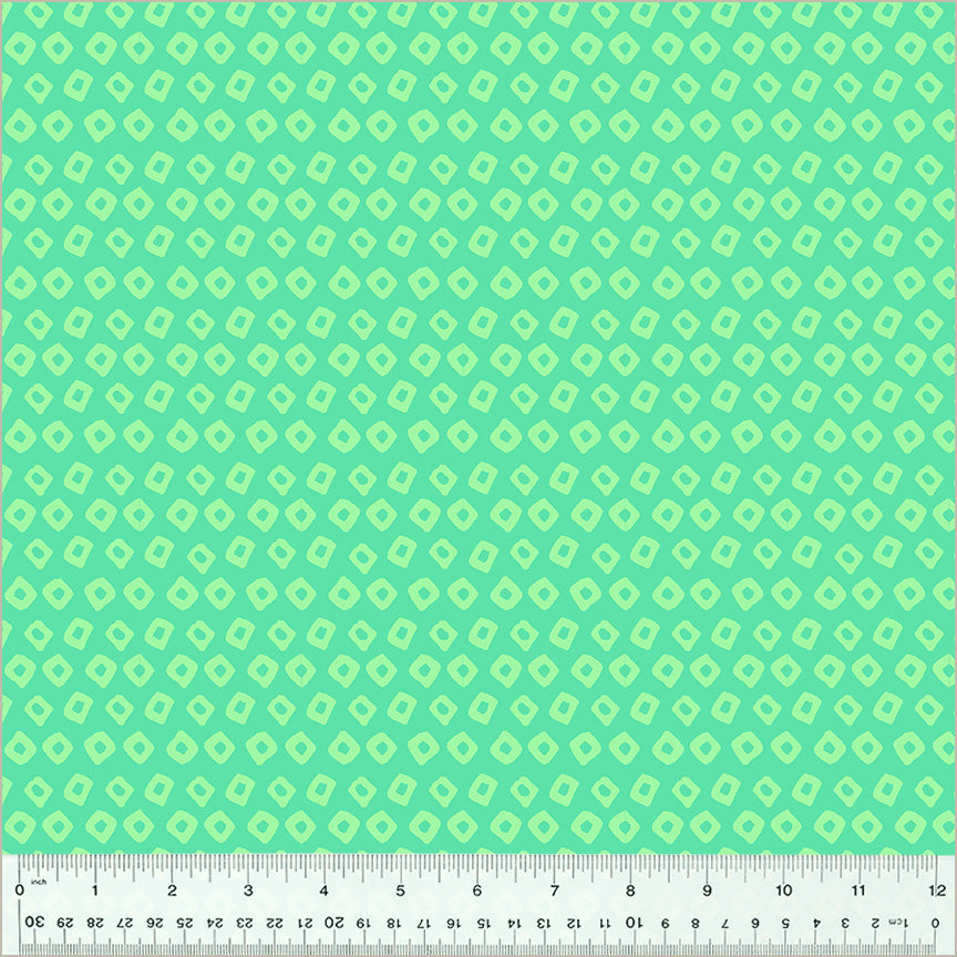 High Density Cotton quilting fabric pattern called 'Shibori in Aquamarine/Seaglass'. Part of the 'Ruby and Bee Blenders' fabric collection. Designed by Heather Ross for the Windham Fabrics fabric company. SKU: 54415-19. 44-45 inch width.