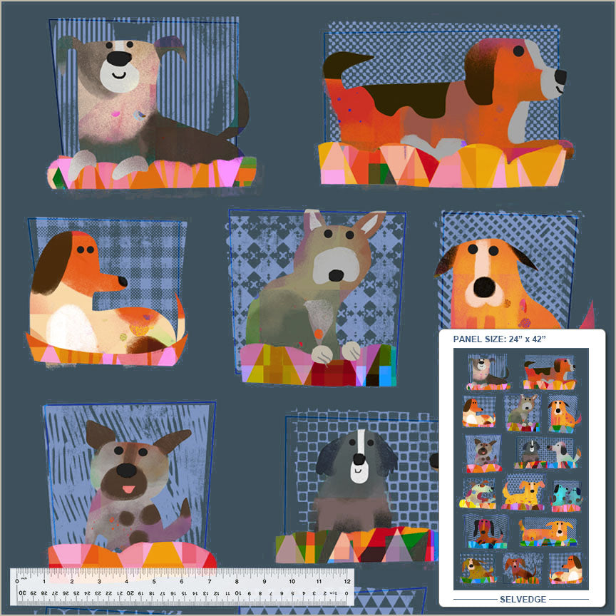 Fur-ever Friends - Take Me Home - 24" X 42" Fabric Panel - Dogs in Slate - Gareth Lucas - 54527DP-2