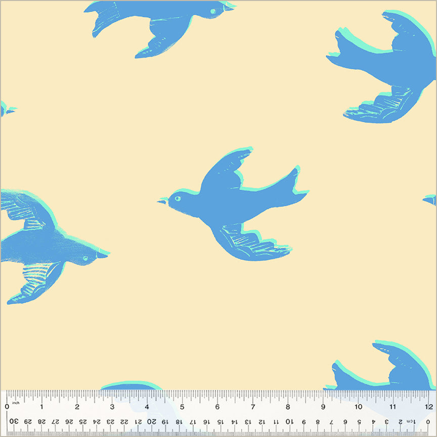 PREORDER - Meadows - 108" Quilt Back - Bluebird in Ivory - Heather Ross - 54543W-1DES - Half Yard