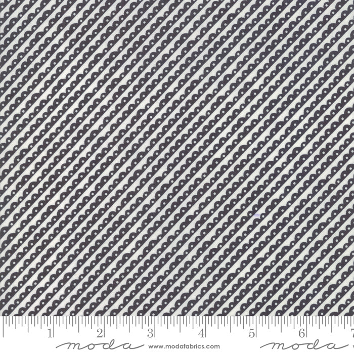 Cotton quilting fabric pattern called 'Scallops in Charcoal'. Part of the 'The Christmas Card' fabric collection. Designed by Sweetwater Road for fabric company Moda Fabrics. SKU: 5775 13. 44-45 inch width.