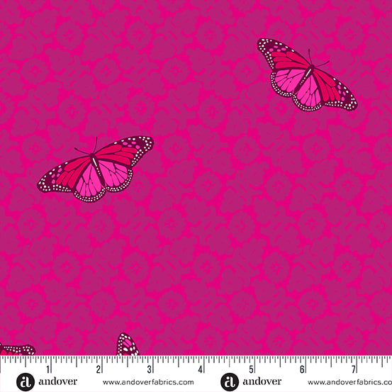 Cotton quilting fabric pattern called 'Camouflage in Ruby'. Part of the 'SunPrint 2024' fabric collection. Designed by Alison Glass for fabric company Andover Fabrics. SKU: A-1013-E. 44-45 inch width.