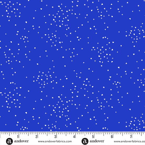 Cotton quilting fabric pattern called 'Blue'. Part of the 'Heart Stars' fabric collection. Designed by Andover Fabrics for fabric company Andover Fabrics. SKU: A-1091-B. 44-45 inch width.