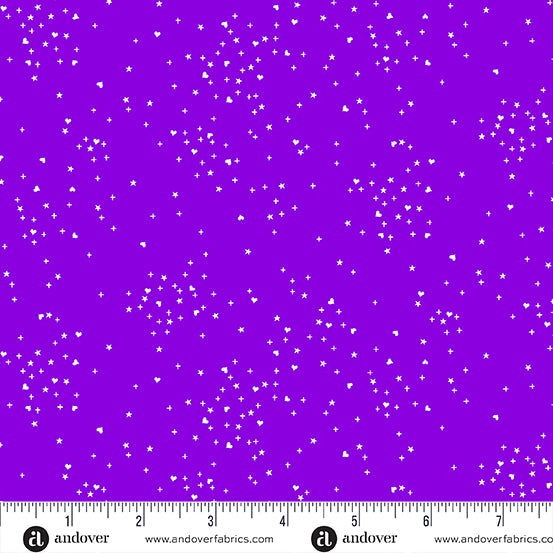 Cotton quilting fabric pattern called 'Dark Purple'. Part of the 'Heart Stars' fabric collection. Designed by Andover Fabrics for fabric company Andover Fabrics. SKU: A-1091-P1. 44-45 inch width.