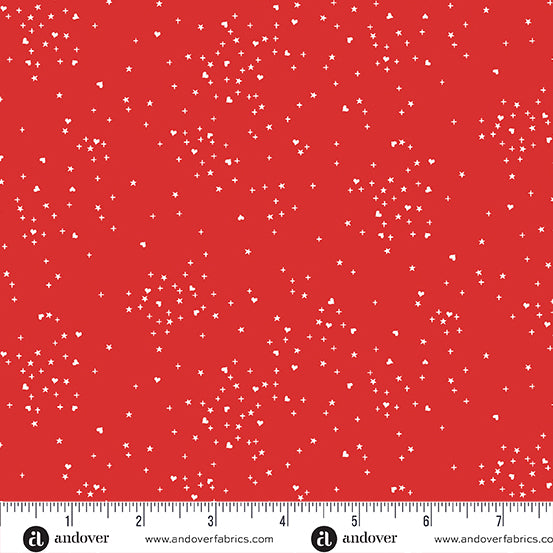 Cotton quilting fabric pattern called 'Red'. Part of the 'Heart Stars' fabric collection. Designed by Andover Fabrics for fabric company Andover Fabrics. SKU: A-1091-R. 44-45 inch width.