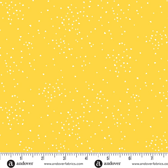 Cotton quilting fabric pattern called 'Yellow'. Part of the 'Heart Stars' fabric collection. Designed by Andover Fabrics for fabric company Andover Fabrics. SKU: A-1091-Y. 44-45 inch width.