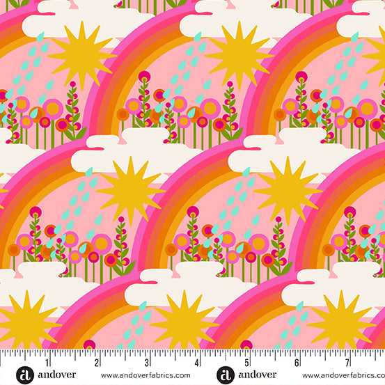 Cotton quilting fabric pattern called 'First Day in Taffy'. Part of the 'Postmark' fabric collection. Designed by Alison Glass for fabric company Andover Fabrics. SKU: A-1126-E. 44-45 inch width.