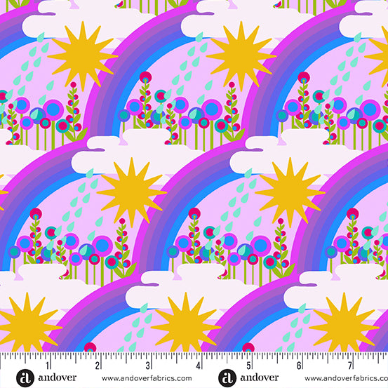 Cotton quilting fabric pattern called 'First Day in Lavendar'. Part of the 'Postmark' fabric collection. Designed by Alison Glass for fabric company Andover Fabrics. SKU: A-1126-P. 44-45 inch width.