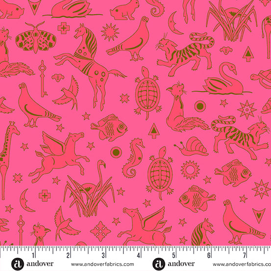 Cotton quilting fabric pattern called 'Philately in Electric'. Part of the 'Postmark' fabric collection. Designed by Alison Glass for fabric company Andover Fabrics. SKU: A-1127-E. 44-45 inch width.