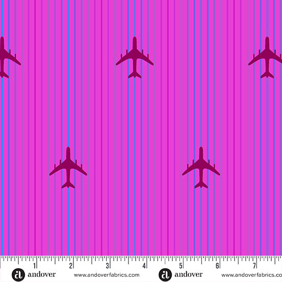 Cotton quilting fabric pattern called 'Air Mail in Violet'. Part of the 'Postmark' fabric collection. Designed by Alison Glass for fabric company Andover Fabrics. SKU: A-1128-E. 44-45 inch width.