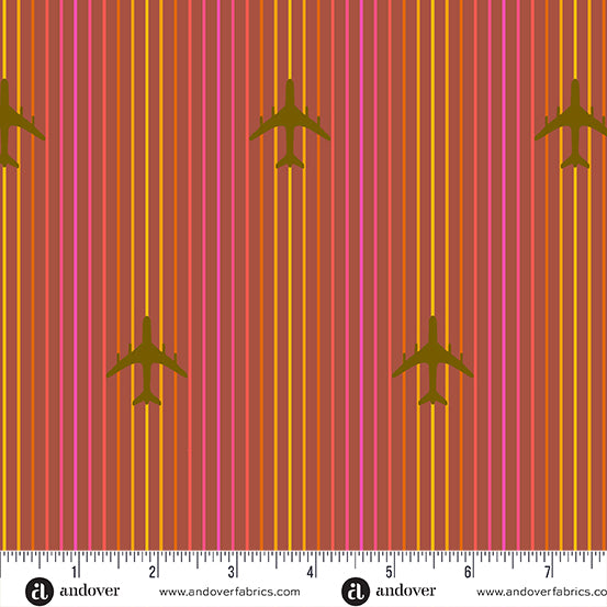 Cotton quilting fabric pattern called 'Air Mail in Amber'. Part of the 'Postmark' fabric collection. Designed by Alison Glass for fabric company Andover Fabrics. SKU: A-1128-O. 44-45 inch width.