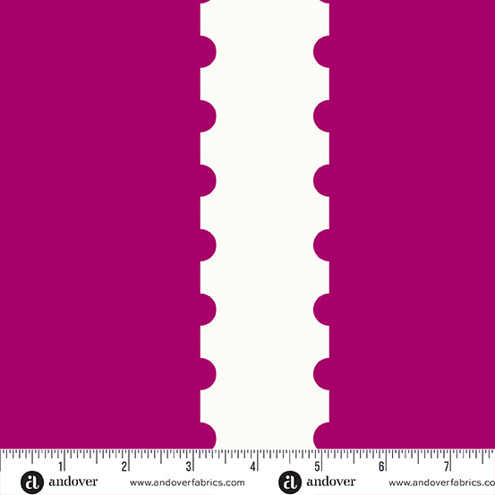 Cotton quilting fabric pattern called 'Stripe in Raspberry'. Part of the 'Stamp Stripe' fabric collection. Designed by Alison Glass for fabric company Andover Fabrics. SKU: A-1131-R. 44-45 inch width.