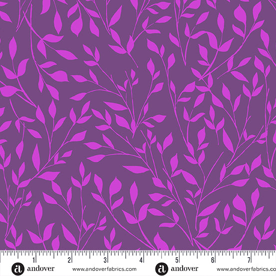 Cotton quilting fabric pattern called 'Meadow in Grape'. Part of the 'Color Me Pretty' fabric collection. Designed by Stephanie Organes for fabric company Andover Fabrics. SKU: A-1182-P. 44-45 inch width.