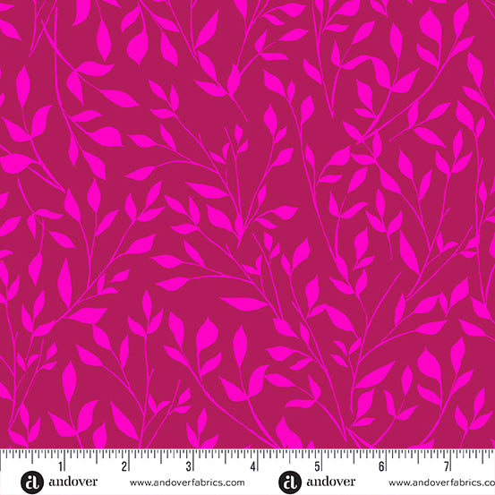 Cotton quilting fabric pattern called 'Meadow in Magenta'. Part of the 'Color Me Pretty' fabric collection. Designed by Stephanie Organes for fabric company Andover Fabrics. SKU: A-1182-R. 44-45 inch width.