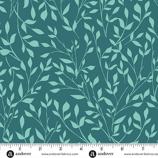 Cotton quilting fabric pattern called 'Meadow in Lagoon'. Part of the 'Color Me Pretty' fabric collection. Designed by Stephanie Organes for fabric company Andover Fabrics. SKU: A-1182-T. 44-45 inch width.