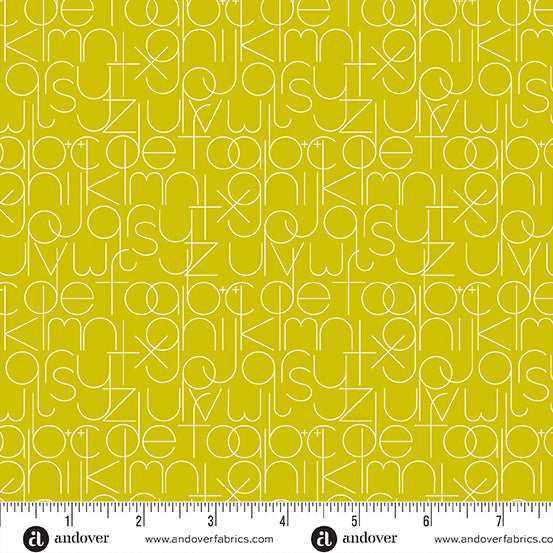 Cotton quilting fabric pattern called 'Enough in Chartreuse'. Part of the 'Soliloquy' fabric collection. Designed by Alison Glass for fabric company Andover Fabrics. SKU:  A-1221-G. 44-45 inch width.