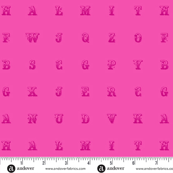 Cotton quilting fabric pattern called 'Typeset in Rose'. Part of the 'Soliloquy' fabric collection. Designed by Alison Glass for fabric company Andover Fabrics. SKU: A-1223-E. 44-45 inch width.