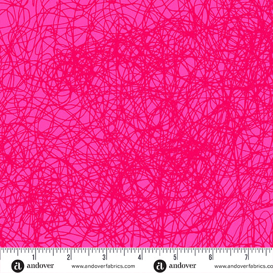 Cotton quilting fabric pattern called 'Entropy in Strawberry'. Part of the 'Sun Print Textures' fabric collection. Designed by Alison Glass for fabric company Andover Fabrics. SKU: A-1282-E. 44-45 inch width.