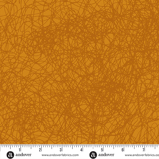 Cotton quilting fabric pattern called 'Entropy in Amber'. Part of the 'Sun Print Textures' fabric collection. Designed by Alison Glass for fabric company Andover Fabrics. SKU: A-1282-O1. 44-45 inch width.