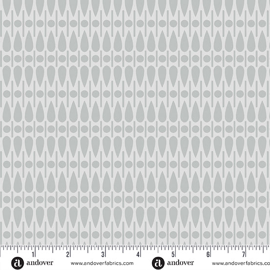 Cotton quilting fabric pattern called 'Scatter in Fog'. Part of the 'SunPrint 2024' fabric collection. Designed by Alison Glass for fabric company Andover Fabrics. SKU: A-672-C. 44-45 inch width.