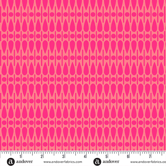 Cotton quilting fabric pattern called 'Scatter in Taffy'. Part of the 'SunPrint 2024' fabric collection. Designed by Alison Glass for fabric company Andover Fabrics. SKU: A-672-E. 44-45 inch width.