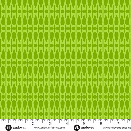 Cotton quilting fabric pattern called 'Scatter in Grass'. Part of the 'SunPrint 2024' fabric collection. Designed by Alison Glass for fabric company Andover Fabrics. SKU: A-672-G1. 44-45 inch width.