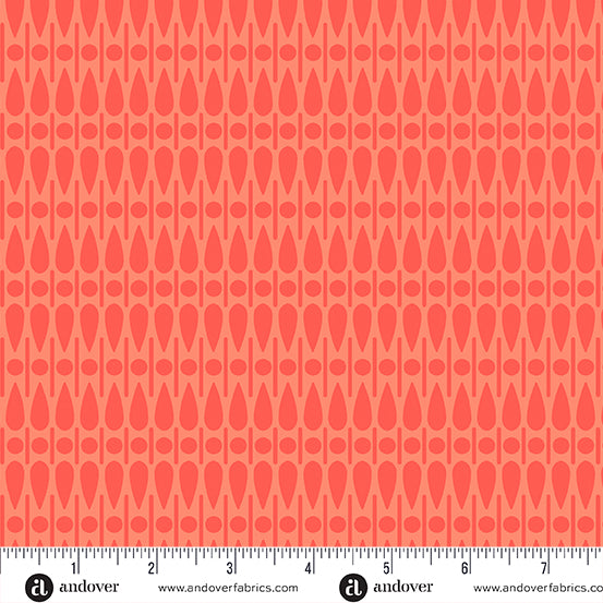 Cotton quilting fabric pattern called 'Scatter in Melon'. Part of the 'SunPrint 2024' fabric collection. Designed by Alison Glass for fabric company Andover Fabrics. SKU: A-672-O. 44-45 inch width.