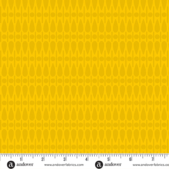 Cotton quilting fabric pattern called 'Scatter in Sunflower'. Part of the 'SunPrint 2024' fabric collection. Designed by Alison Glass for fabric company Andover Fabrics. SKU: A-672-Y1. 44-45 inch width.