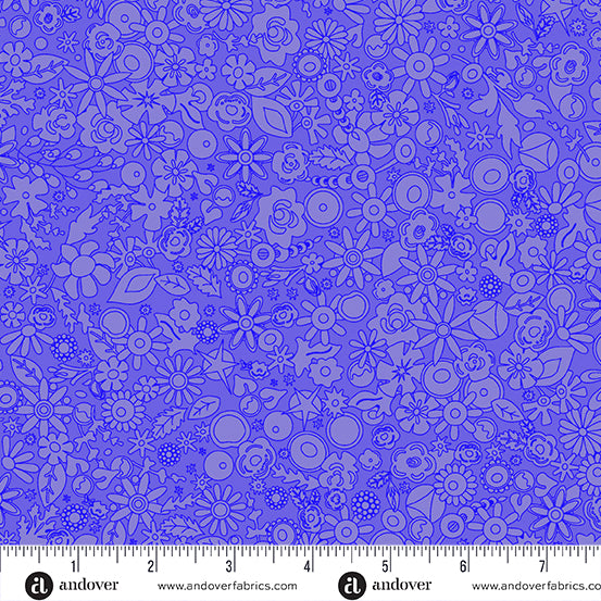 Cotton quilting fabric pattern called 'Woodland in Iris'. Part of the 'SunPrint 2024' fabric collection. Designed by Alison Glass for fabric company Andover Fabrics. SKU: A-790-P1. 44-45 inch width.