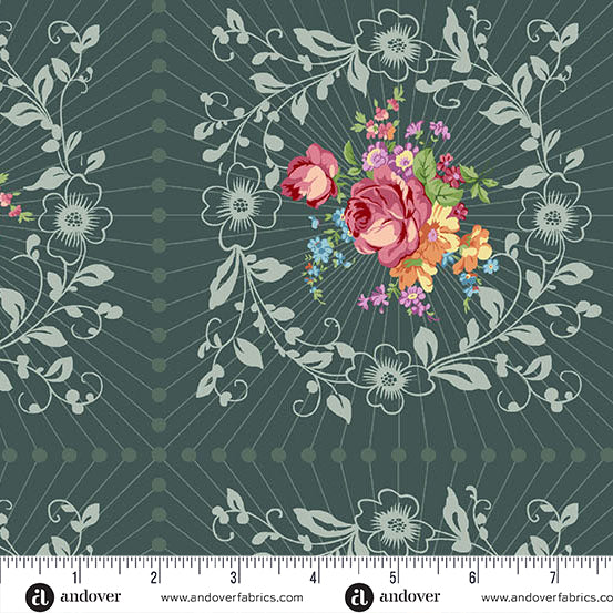 PREORDER - Giucy Giuce 108's - Wreath in Slate - Giucy Giucy - AW-1287-B - Half Yard