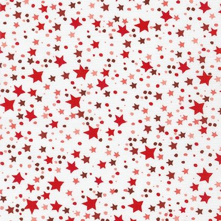 Cotton quilting fabric pattern called 'Stars in Red'. Part of the 'How the Grinch Stole Christmas' fabric collection. Designed by Dr Suess Enterprises for fabric company Robert Kaufman. SKU: ADE-20282-3. 44-45 inch width.