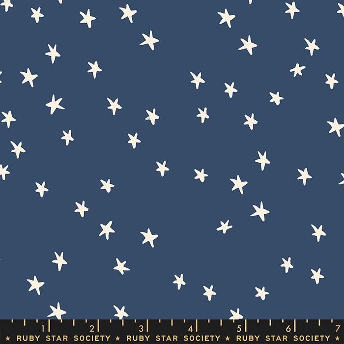 Cotton quilting fabric pattern called 'Starry in Bluebell'. Part of the 'Starry' fabric collection. Designed by Ruby Star Society for fabric company Moda Fabrics. SKU: RS4109 60. 44-45 inch width.