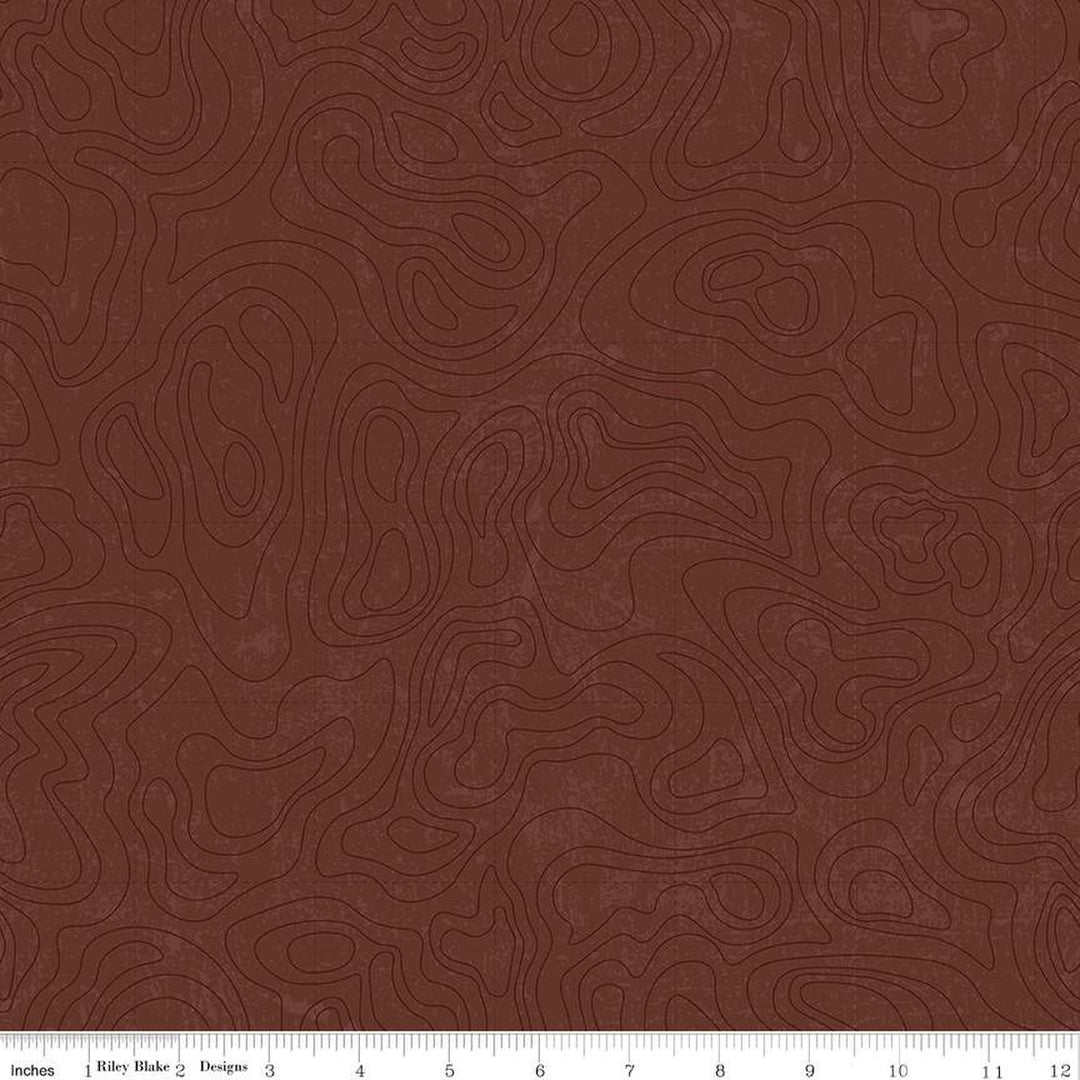 Cotton quilting fabric pattern called 'Topographic in Brown'. Part of the 'National Parks' fabric collection. Designed by Anderson Design Group for fabric company Riley Blake. SKU: C13293-BROWN. 44-45 inch width.