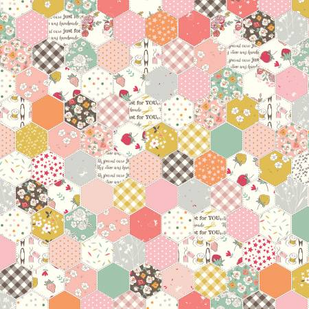 Cotton quilting fabric pattern called 'BloomBerry Cheater Print Multi'. Part of the 'BloomBerry' fabric collection. Designed by Minki Kim Collection for fabric company Riley Blake Designs. SKU: C14609R-MULTI. 44-45 inch width.