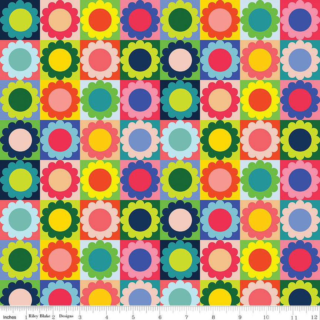 Cotton quilting fabric pattern called 'Flower Pie in Multi'. Part of the 'Albion' fabric collection. Designed by Julia Frazier for fabric company Riley Blake. SKU: C14681-MULTI. 44-45 inch width.