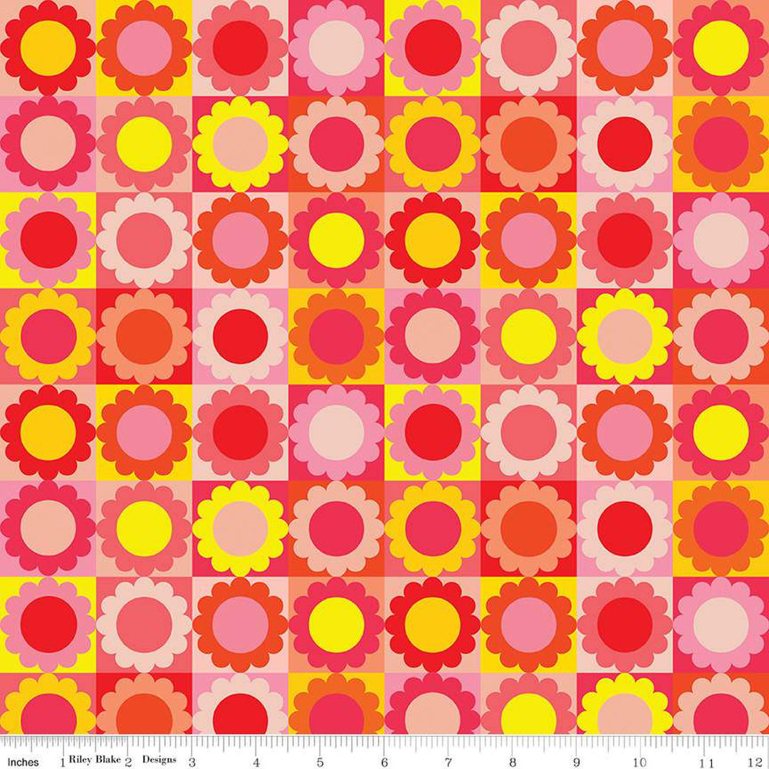 Cotton quilting fabric pattern called 'Flower Pie in Strawberry'. Part of the 'Albion' fabric collection. Designed by Julia Frazier for fabric company Riley Blake. SKU: C14681-STRAWBERRY. 44-45 inch width.