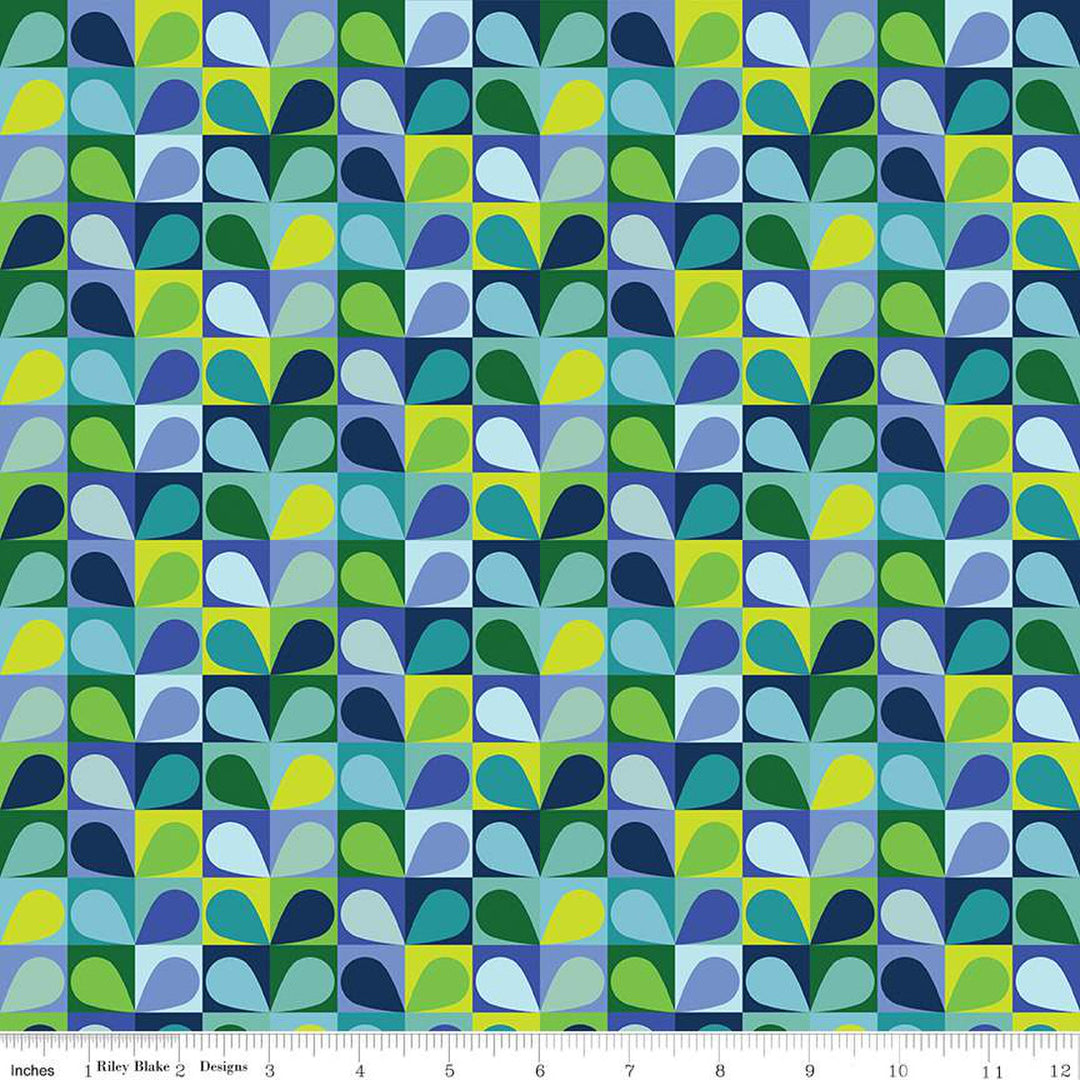 Cotton quilting fabric pattern called 'Salad in Blueberry'. Part of the 'Albion' fabric collection. Designed by Julia Frazier for fabric company Riley Blake. SKU: C14683-BLUEBERRY. 44-45 inch width.